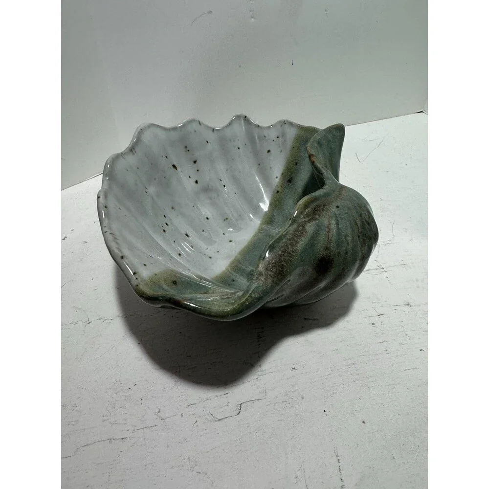 Signed Nedza Mid-Century Art Pottery Stoneware Shell Dish